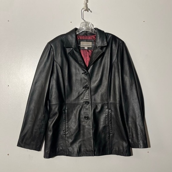croft & barrow Jackets & Blazers - Croft & Barrow Black Lambskin Leather Button Up Coat Jacket Womens Size Large